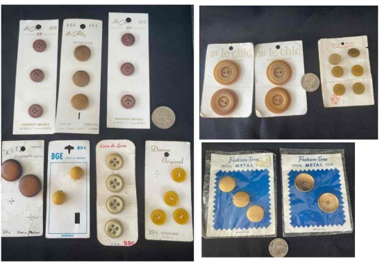Yellow and Brown-tone Vintage Buttons on Original Cards, Circa 1930s?