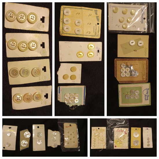 Lots of Pearl and Cream--tone Vintage Buttons on Original Cards, 1930s