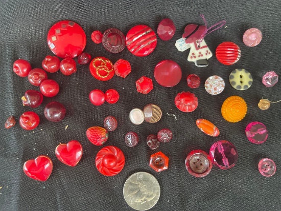 Reds and Pinks, Vintage Buttons, Glass and Resin, Many styles