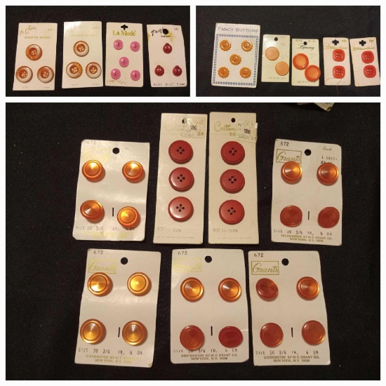 Group of Vintage Orange and Red-tone Buttons on Original Cards, Grants, Lansing, La Mode, Le Chic