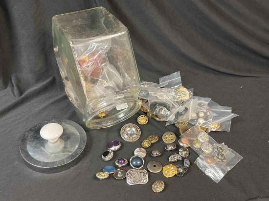 Lidded Jar Full of Vintage Buttons