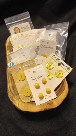 Yellow-tone Vintage Buttons on Original Cards, Le Chic, Mary Lewis, LePetite,, "Mermaid