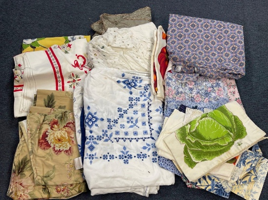 Collection of vintage linens, material, runners, Willams and Sonoma