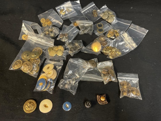 Various Craft Baggies of Vintage Gold-tone Buttons, TAKE A LOOK!