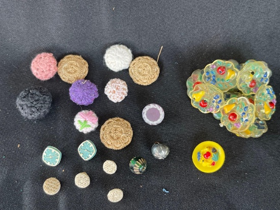 Small Group Lovely Old Buttons including crocheted or knitted