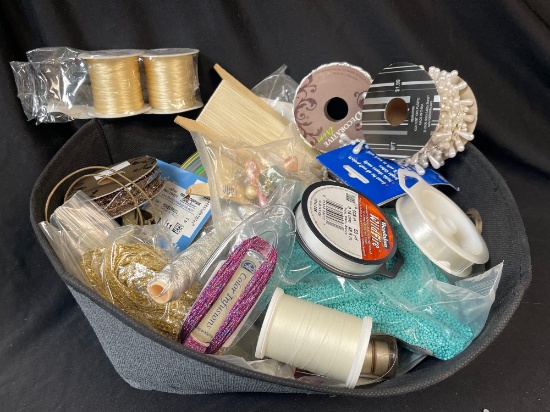 BASKET FULL OF BEADS, TRIM, EARRINGS