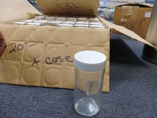 Box Full of Small Glass Bottle Screw Top Jars