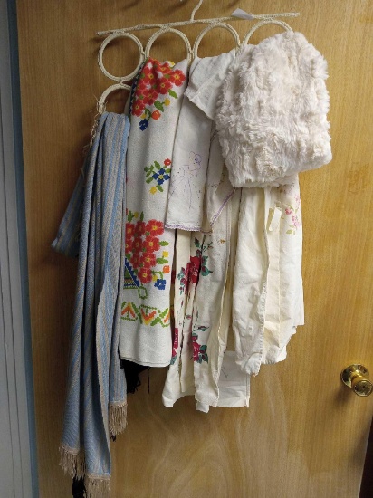 Hanging Fabrics including Peace Pearls Cowl, Scarfs, Antique, and Modern