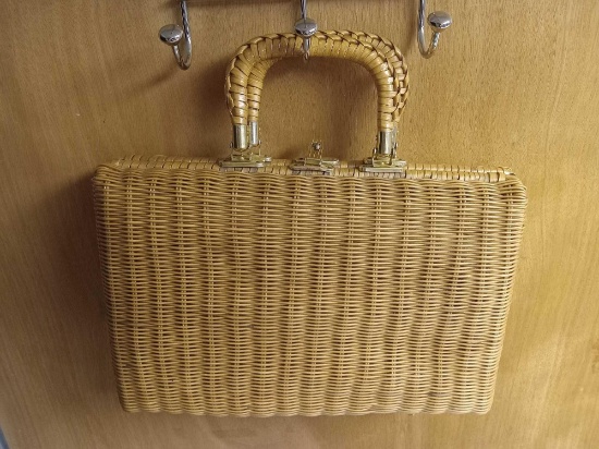 Vintage wicker purse by SECURITY, with twist latch and Whimsical briefcase-look
