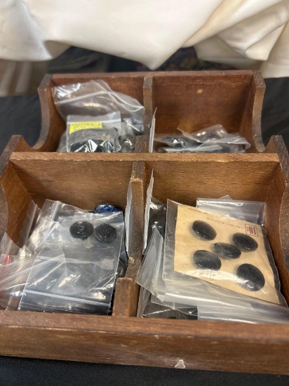 Wooden Box with Vintage Buttons, Dark-tones