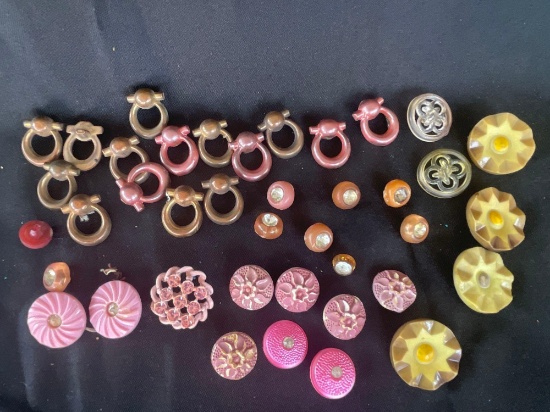 Resin and Other Material Buttons, Vintage including Door Knocker realistic metalized plastic