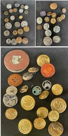 Vintage and Antique Mixed Material Animal Buttons including Equestrian