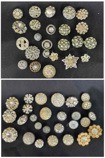 Large Group of Vintage Rhinestone Button Collection, SHINY!
