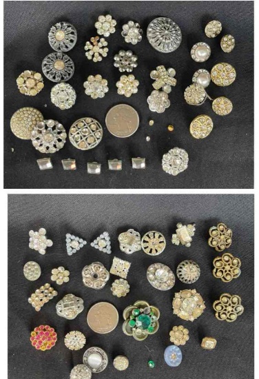 Lovely Rhinestone Buttons, Vintage Flower Shape and Geometric