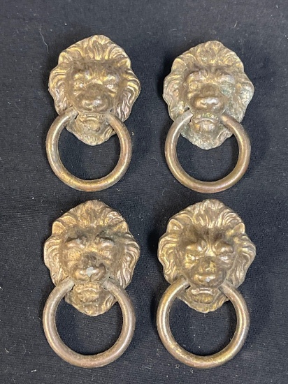 4- vintage antique cast brass? Lionhead drawer pulls