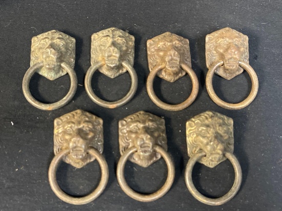 7- vintage metal, copper? lion head drawer pulls