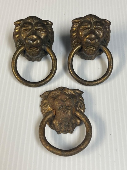 3 VINTAGE ANTIQUE AMEROCK 888 LION HEAD DRAWER PULLS