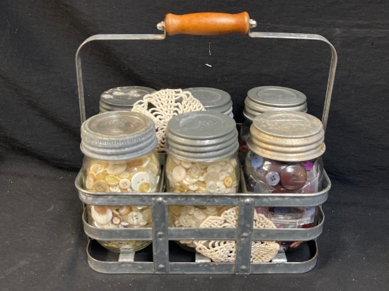 AWESOME VINTAGE STYLE! JARS IN CADDY COLORFUL COLLECTIBLE BUTTONS!!
