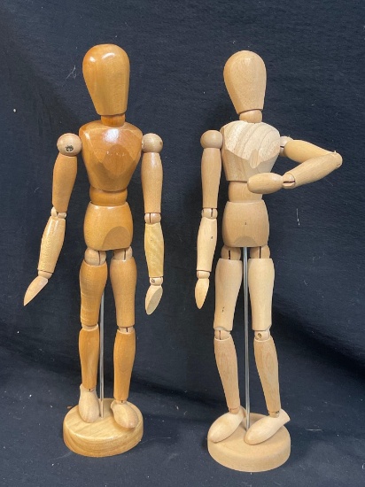 (2) Miniature Fully Jointed Articulated Wooden Figures