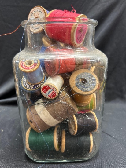 Fun Jar filled with spools of Clark's / Coats & Clark Sewing Thread
