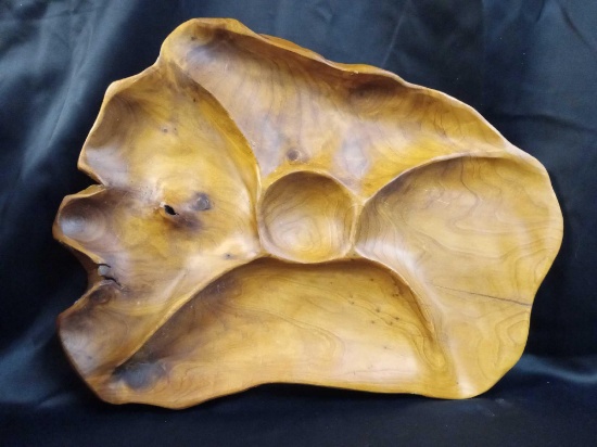 Vintage, hand-carved monkey pod wood divided serving tray