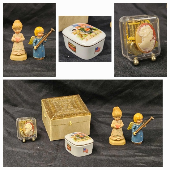 A Few Sweet Treasures including Anri Toriart figures, Royal Yarmouth & Pink Cameo Music Boxes