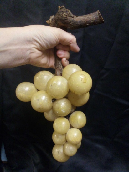 Midcentury cluster of Italian alabaster? grapes on a natural wood stem