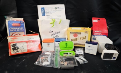 Nostalgic Medical aids including blood pressure cuff, stethoscope, hearing aids and more