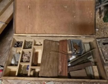 Custom wooden workshop Box with Knife/Implement Handle hardware and wood samples