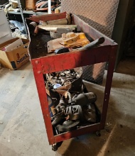 Red Rolling Shop Cart with Contents