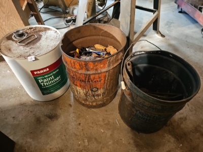 Trio of Workshop Buckets including Paint thinner and unsearched contents
