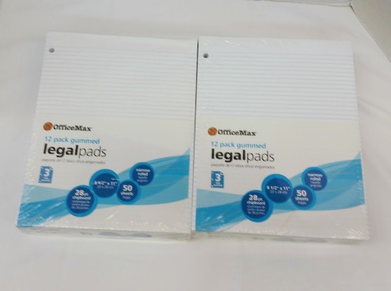 Two 12 packs of 3 hole punch legal pads