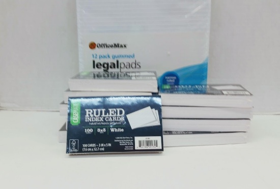 10 PACKS OF INDEX CARDS AND 12 PACKS OF LEGAL PADS