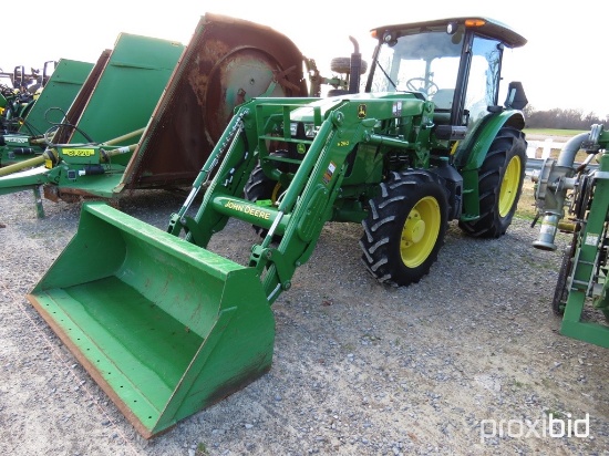 JOHN DEERE 5100E TRACTOR, 101HP, CAB, MFWD, W/H260 LOADER, SN 1LV5100EKGG400830, 568 HRS.