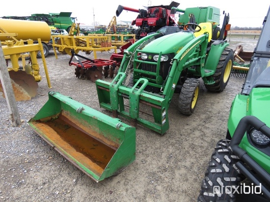 3320 John Deere MFWD, open station, 1451 hrs., w/JD loader, mower deck