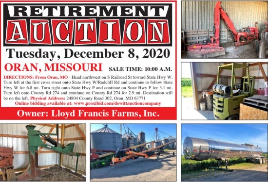 December 8, 2020 - Oran, MO - Retirement Auction