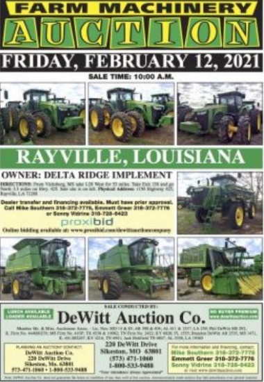 Farm Machinery Auction - Delta Ridge Implement