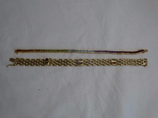 2 Multi Gem Gold Bracelets