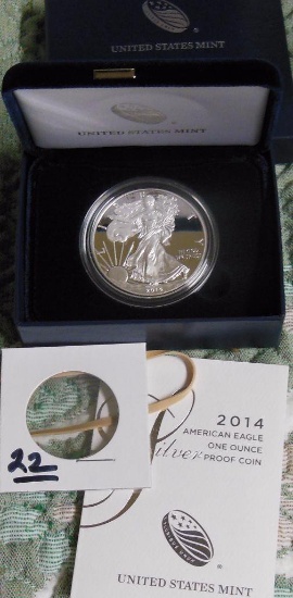 2014 Silver Eagle Proof with COA.