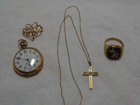 Pocket Watch, Watch Pin, Ring & Necklace