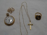 Pocket Watch, Watch Pin, Ring & Necklace