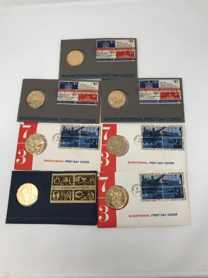 (7) American Revolution Bicentennial Bronze Medallions First Day Covers.