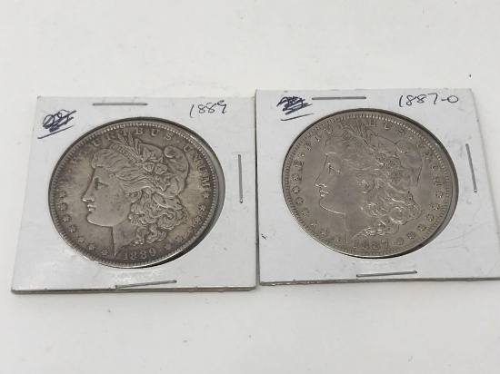 1887-O VF-XF, 1889 XF Morgan Dollars