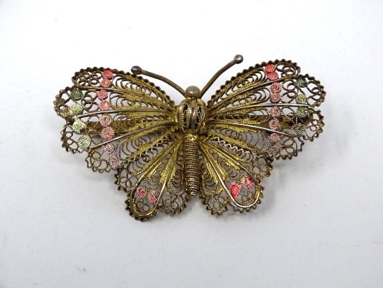 Spun Silver Butterfly Brooch