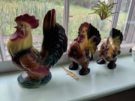 3 Ceramic Roosters