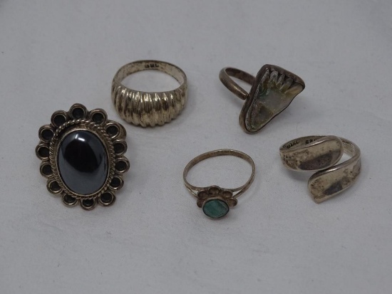 5 Mexican sterling rings