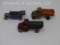 3 Cast metal toy trucks, touring car