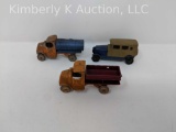 3 Cast metal toy trucks