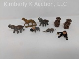 8 Cast metal animal figures