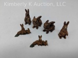 6 Cast metal rabbitt hare figures